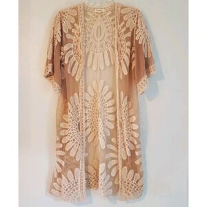 Rebellion Again Kimono Cardigan‎ Womens Small Sheer Lace Floral Embroidered Boho